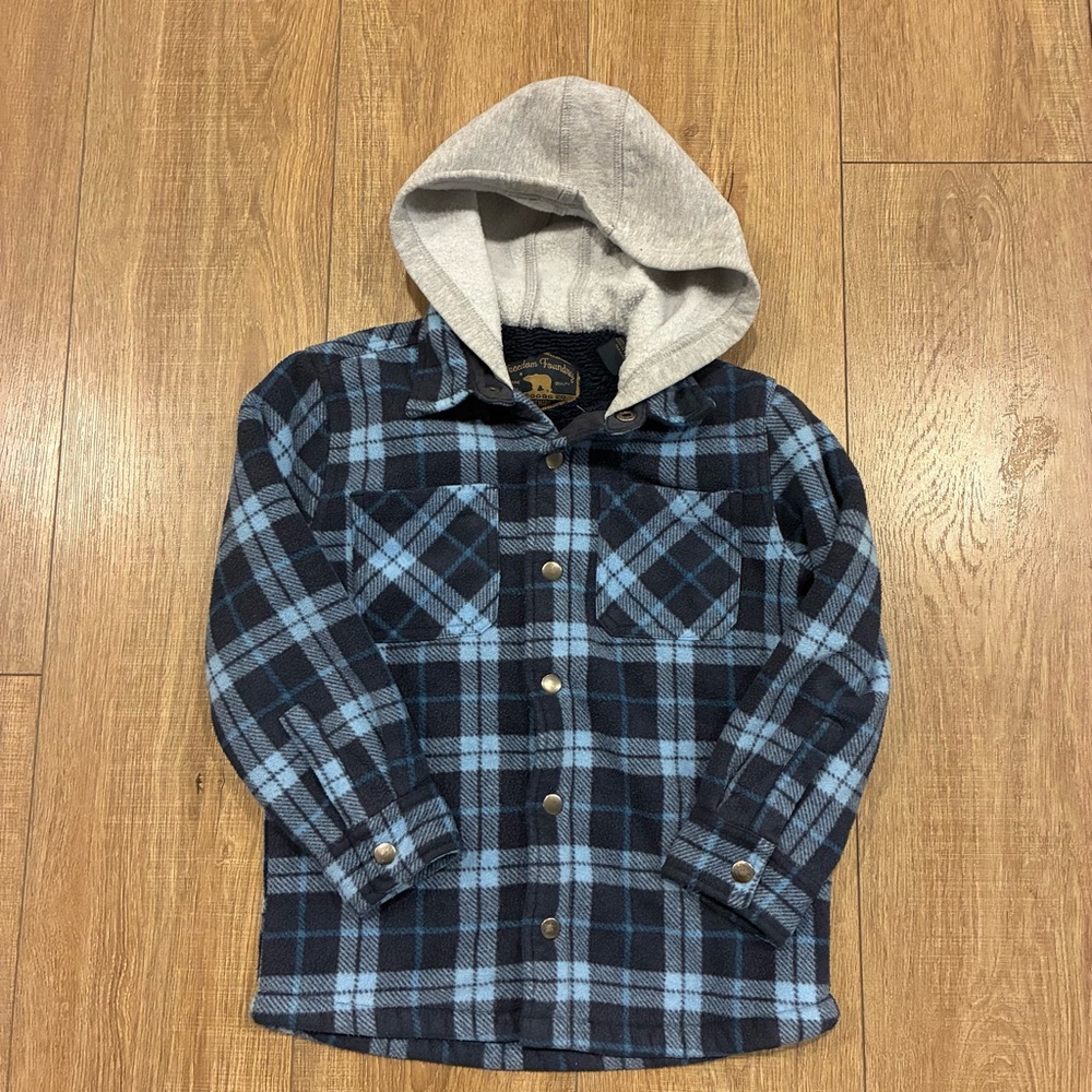 Kids Plaid flannel Button Down Shirt with Hood - Blue and Black, very warm , XS
